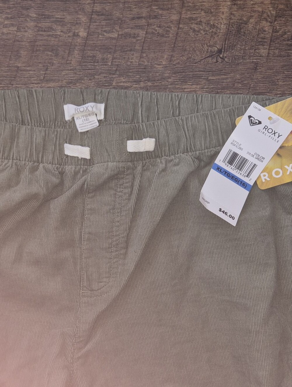 Roxy Olive Green Corduroy Elastic Waist Pants